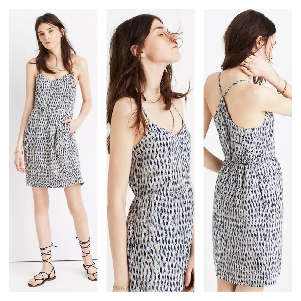 Madewell Silk Sunlight Painted Feathers Cami Dress size 8